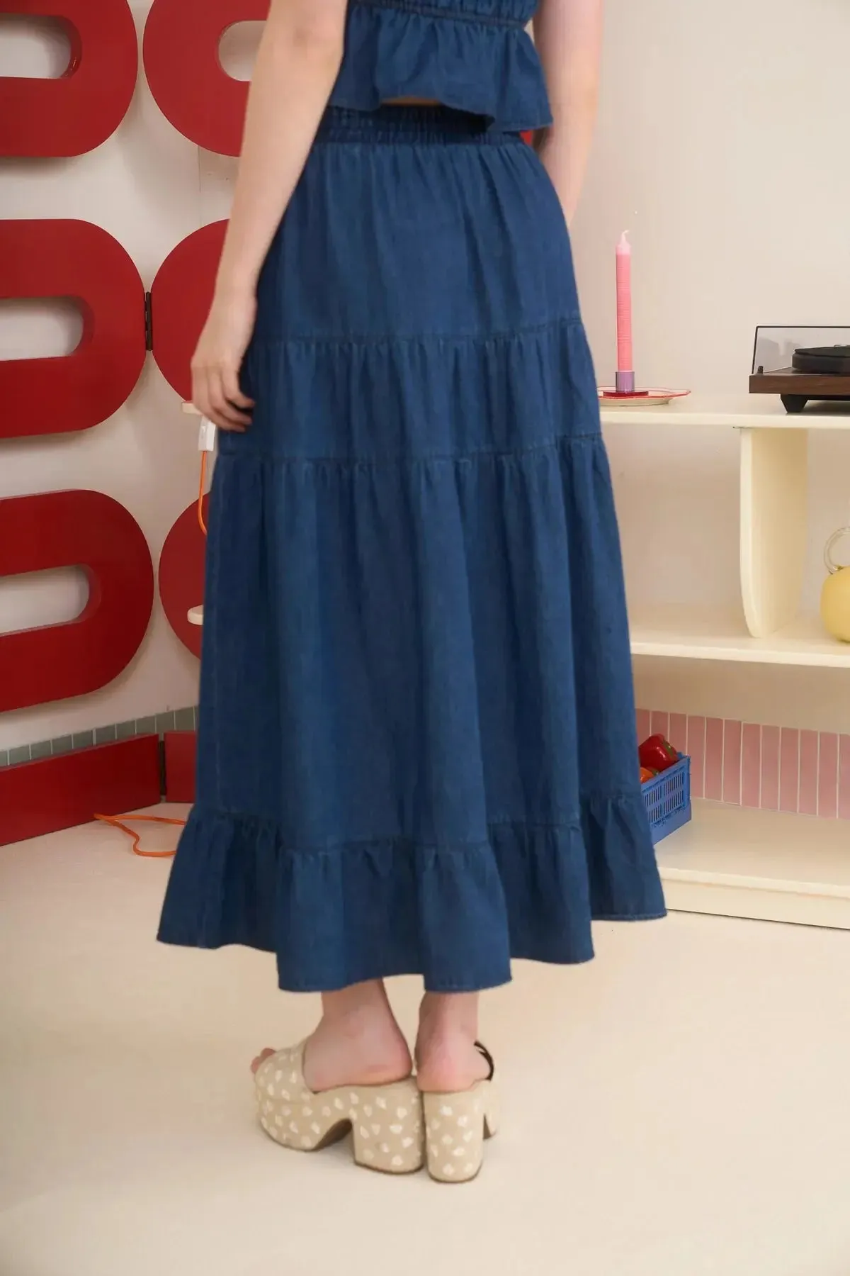 Blu Pepper Not My First Rodeo Skirt  Tiered Denim Midi Skirt