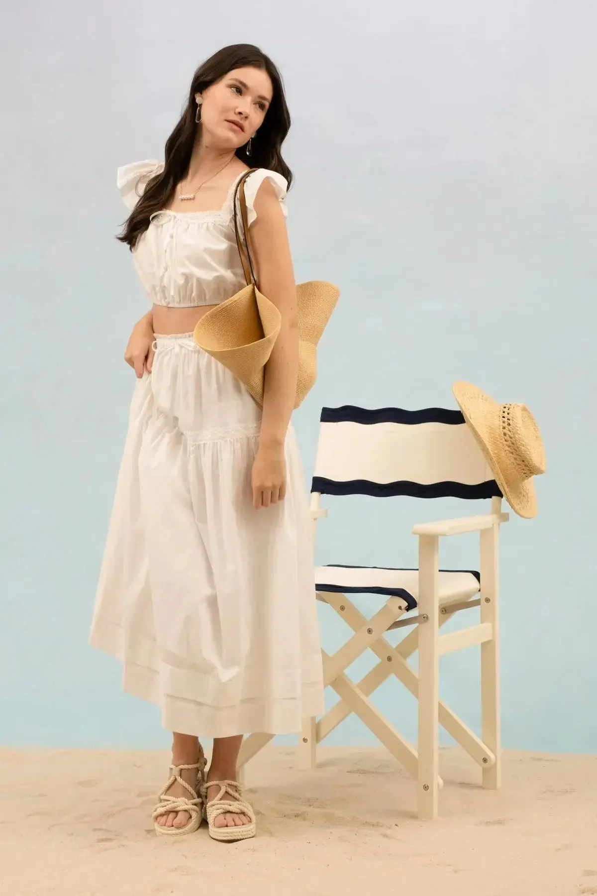 Blu Pepper Pretty In Summer Skirt  Chic High-Waisted Midi with Ruffle Hem