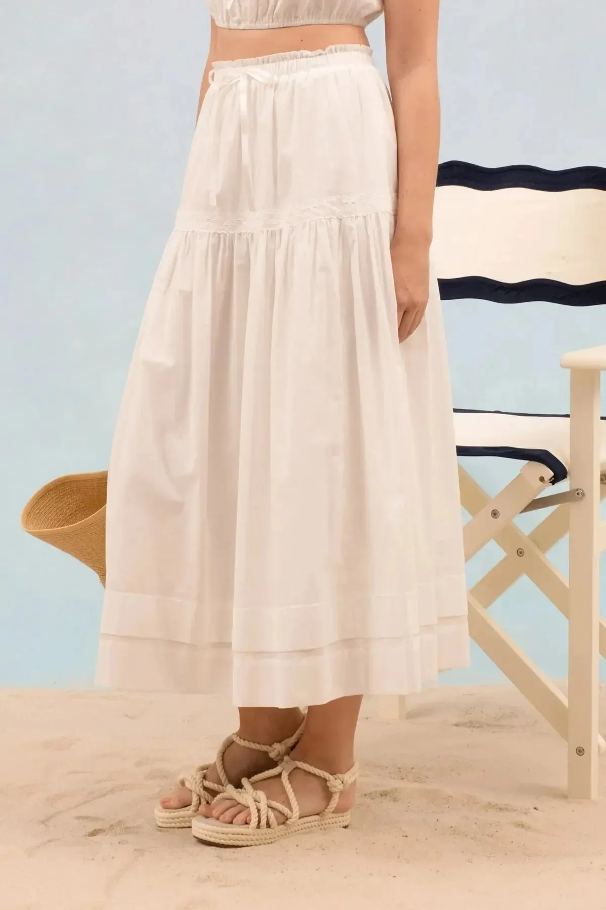 Blu Pepper Pretty In Summer Skirt  Chic High-Waisted Midi with Ruffle Hem