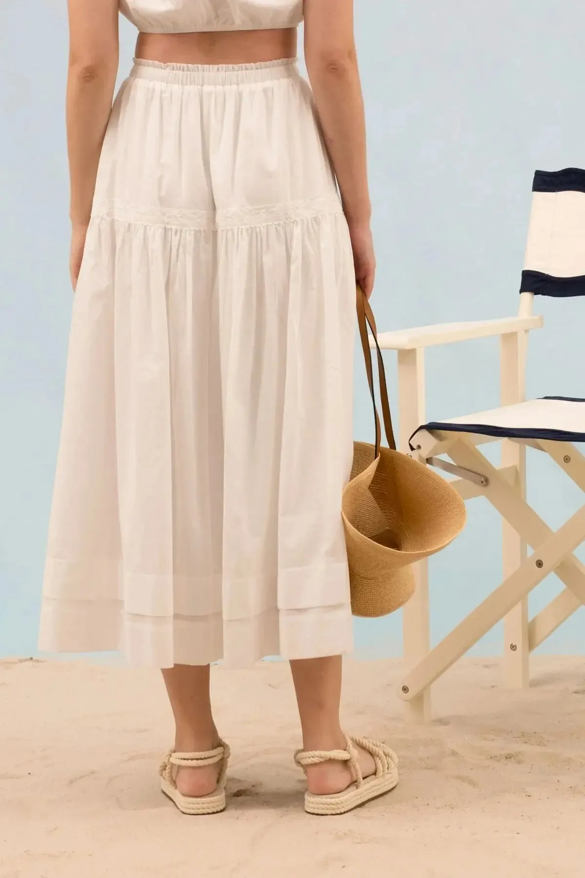 Blu Pepper Pretty In Summer Skirt  Chic High-Waisted Midi with Ruffle Hem
