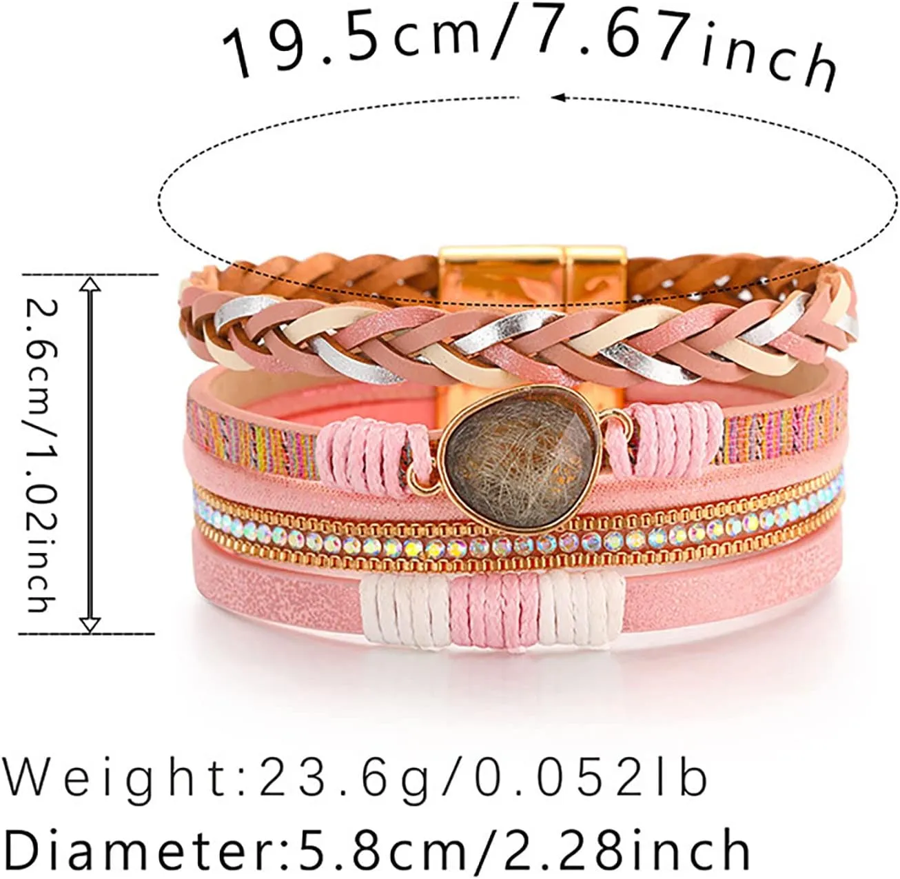 Bohemian Leather Bracelets for Women, Love Cuff Bracelets Black Moonstone Wrap Bracelets Boho Bangle Bracelets for Women Handmade Wristbands Jewelry Gifts