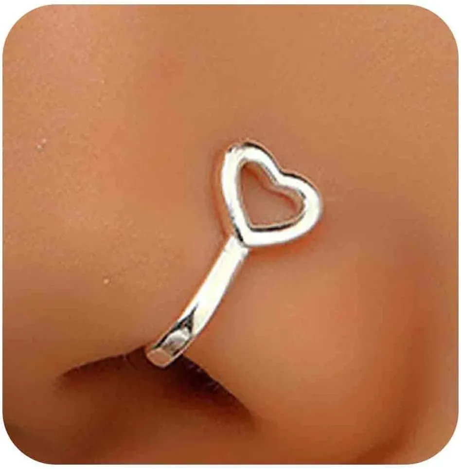 Boho Crystal Heart Nose Ring Hoop Gold Cz Heart Nose Ring Stud Small Nose Studs Tiny Piercing Nose Hoop Nose Piercing Jewelry for Women and Girls