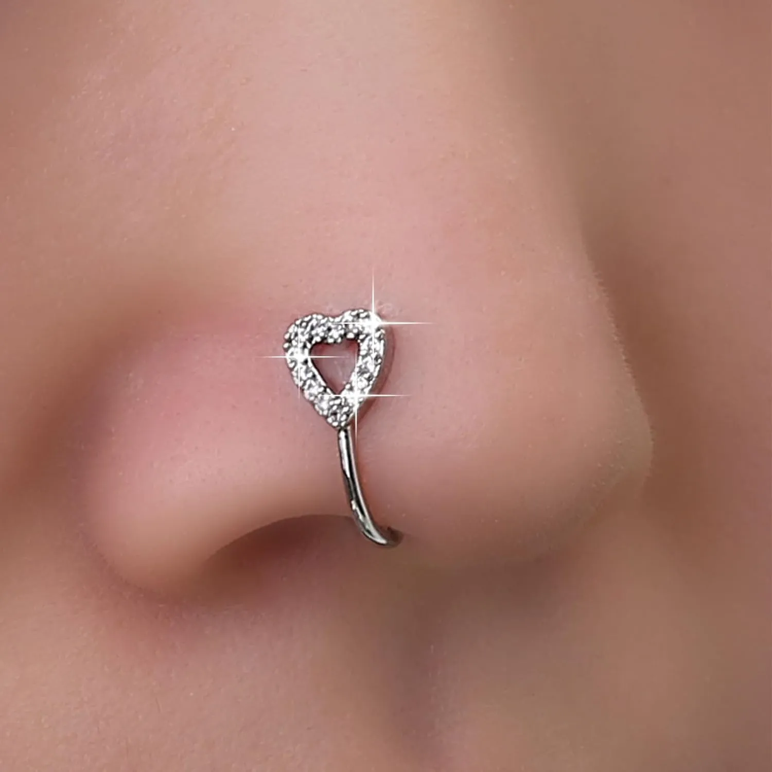 Boho Crystal Heart Nose Ring Hoop Gold Cz Heart Nose Ring Stud Small Nose Studs Tiny Piercing Nose Hoop Nose Piercing Jewelry for Women and Girls