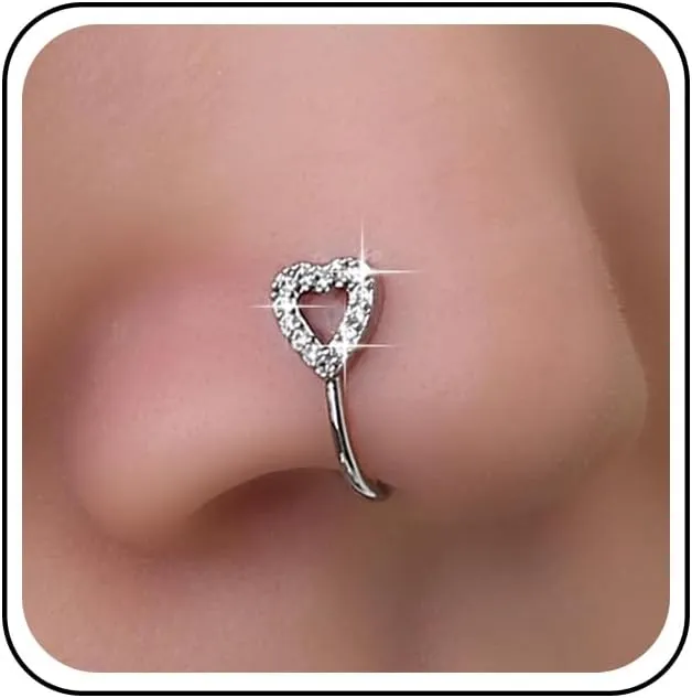 Boho Crystal Heart Nose Ring Hoop Gold Cz Heart Nose Ring Stud Small Nose Studs Tiny Piercing Nose Hoop Nose Piercing Jewelry for Women and Girls