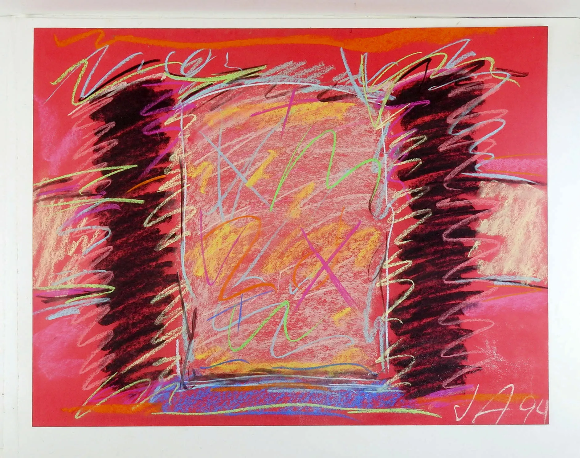 Bold Pink & Black Abstract Pastel Drawing