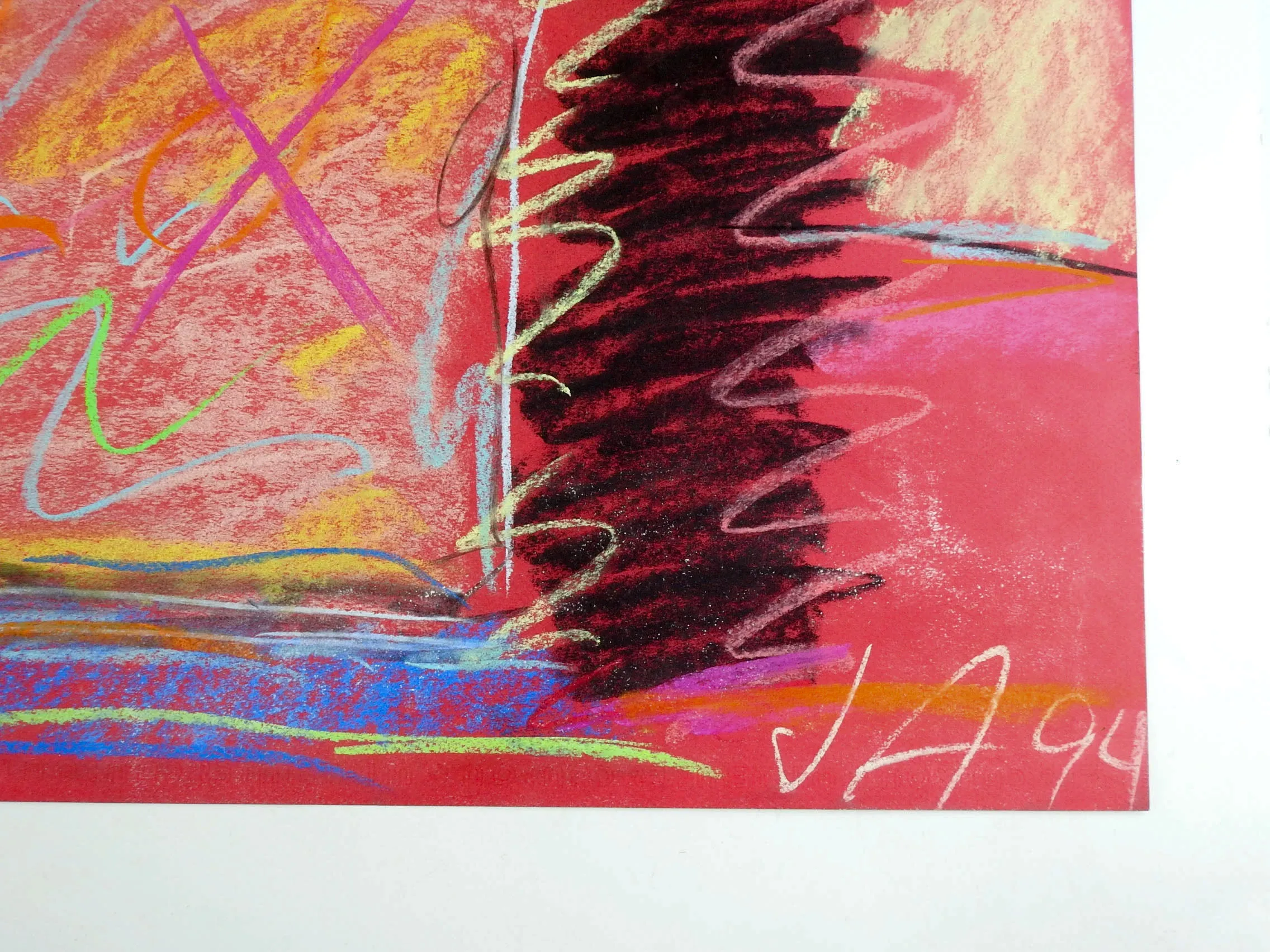 Bold Pink & Black Abstract Pastel Drawing
