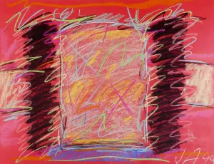 Bold Pink & Black Abstract Pastel Drawing