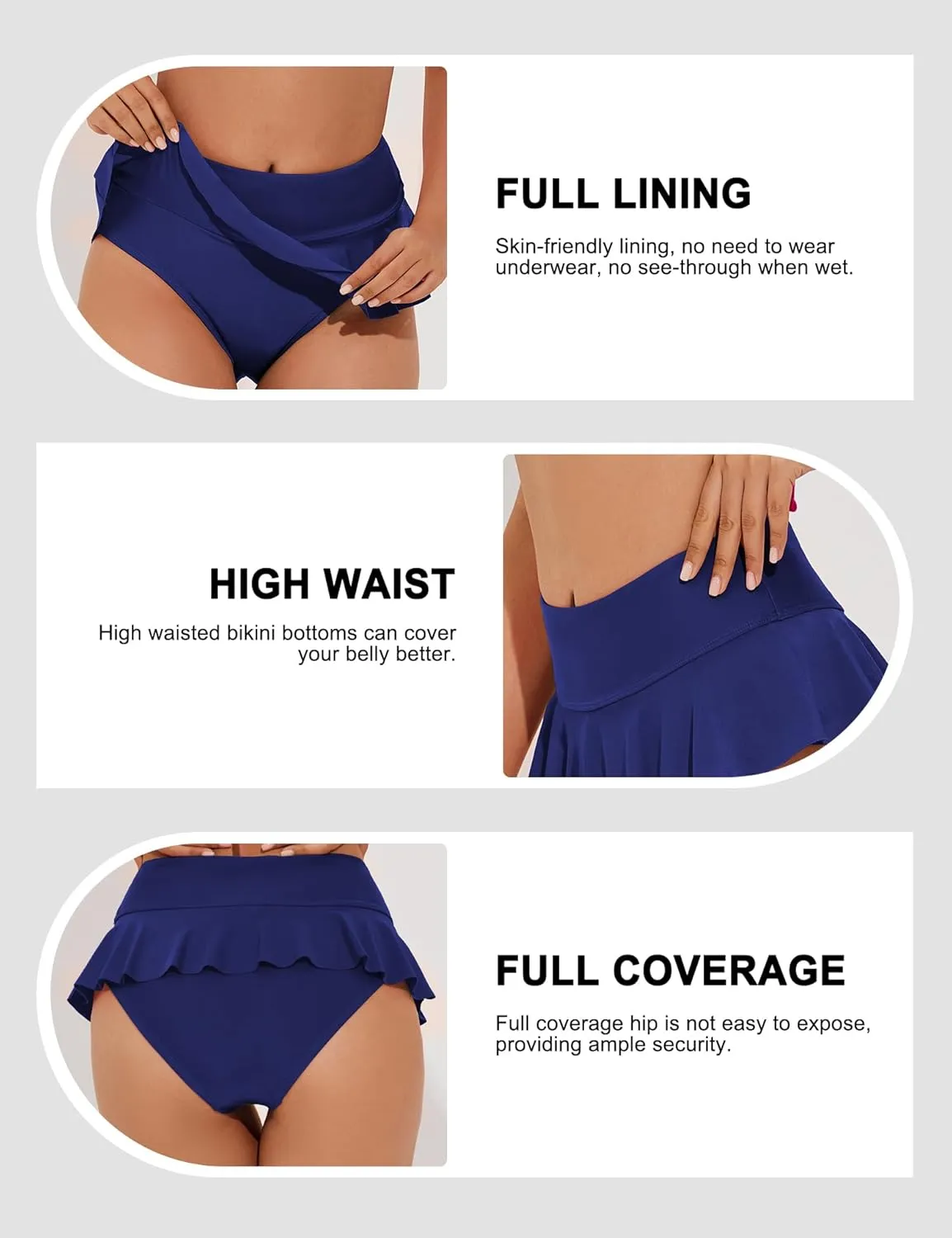 Bonneuitbebe Women's Bikini Bottoms High Waisted Swim Bottoms Ruffle Full Coverage Bathing Suit Bottoms Swim Briefs