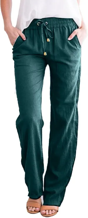 Bootcut Jeans for Women Winter Flowing Work Thermal with Pockets Solid Color Elastic Waist