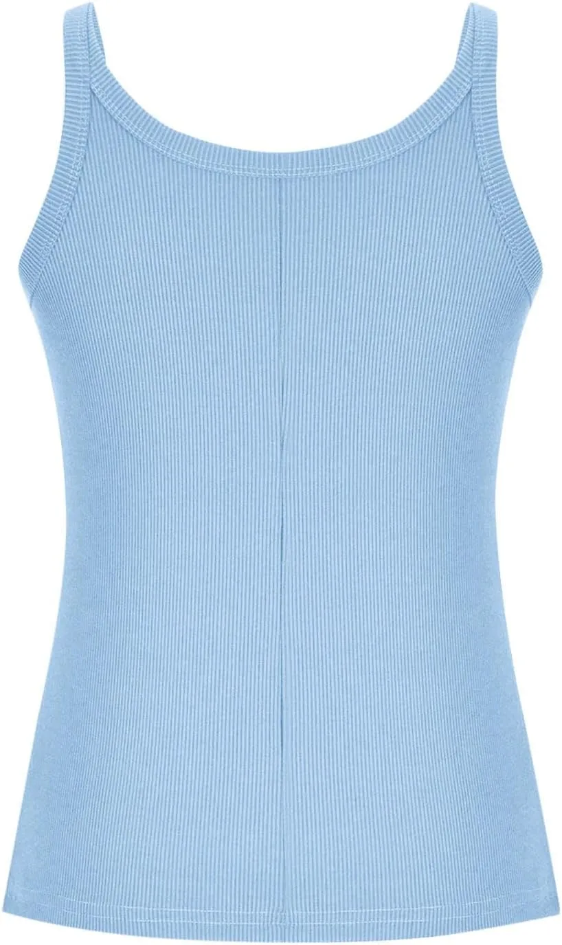 Borniu Women's Scoop Neck Sleeveless Knit Ribbed Fitted Casual Crop Tank Top Solid Color Lightweight Summer Breathable Tee