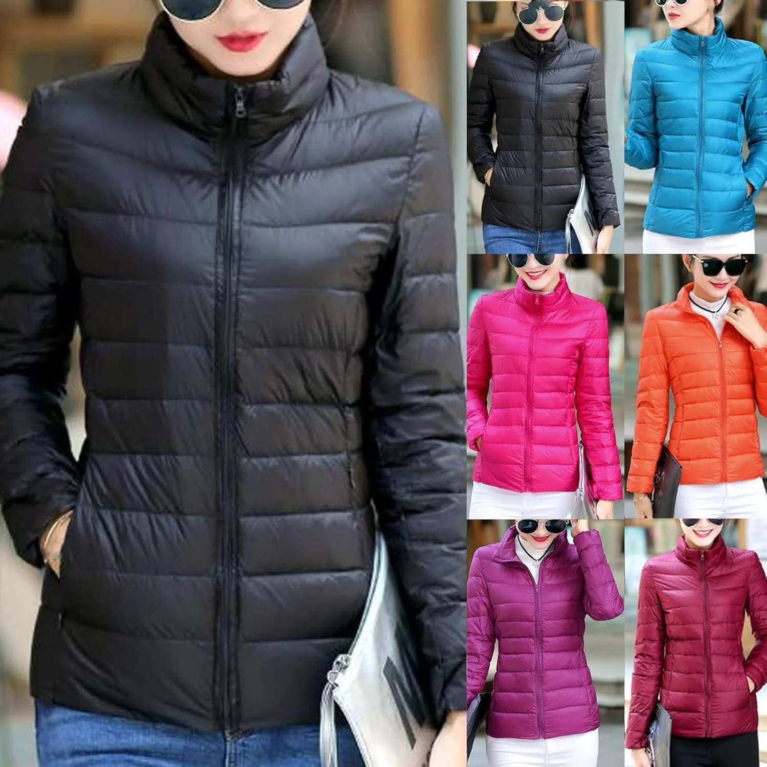 BOXIACEY Women's Puffer Jacket - Packable, Lightweight Down Jacket with Stand Collar, Quilted, Pockets