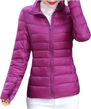 BOXIACEY Women's Puffer Jacket - Packable, Lightweight Down Jacket with Stand Collar, Quilted, Pockets