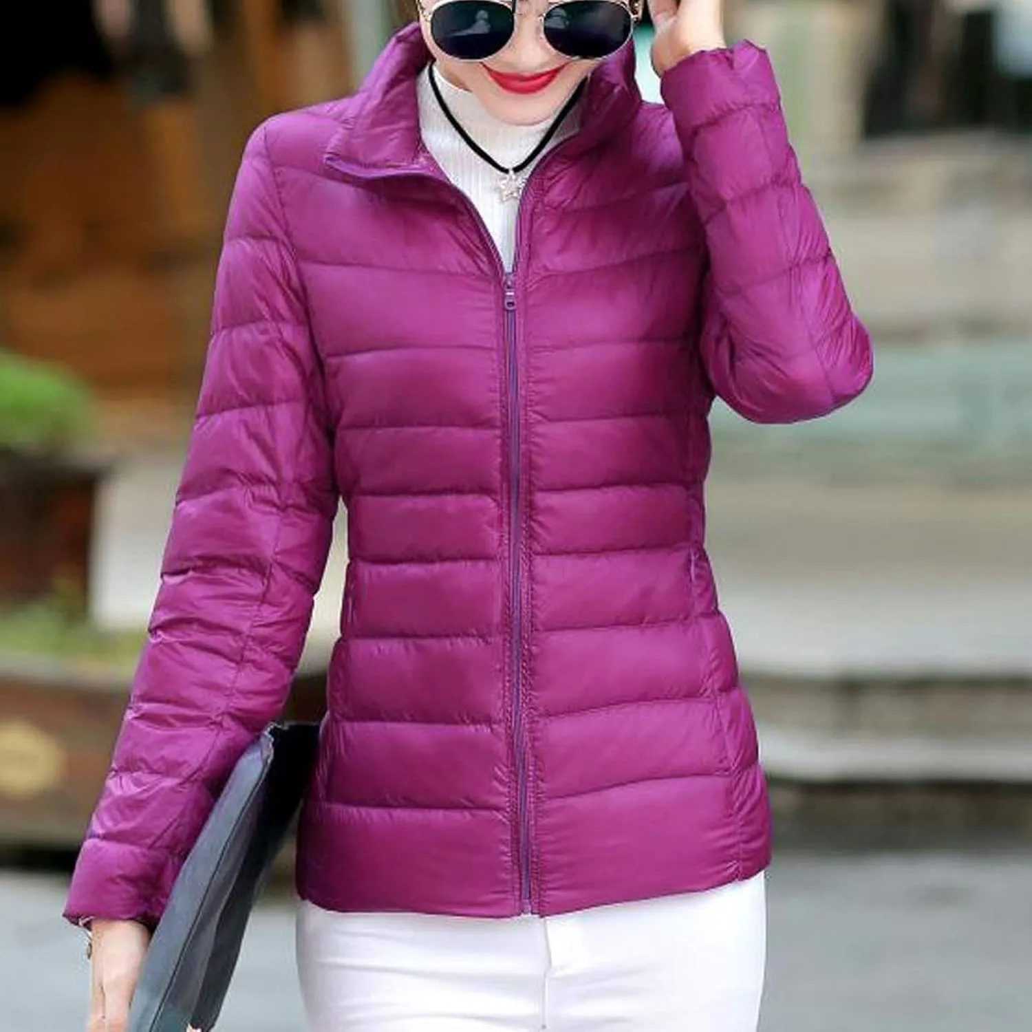 BOXIACEY Women's Puffer Jacket - Packable, Lightweight Down Jacket with Stand Collar, Quilted, Pockets