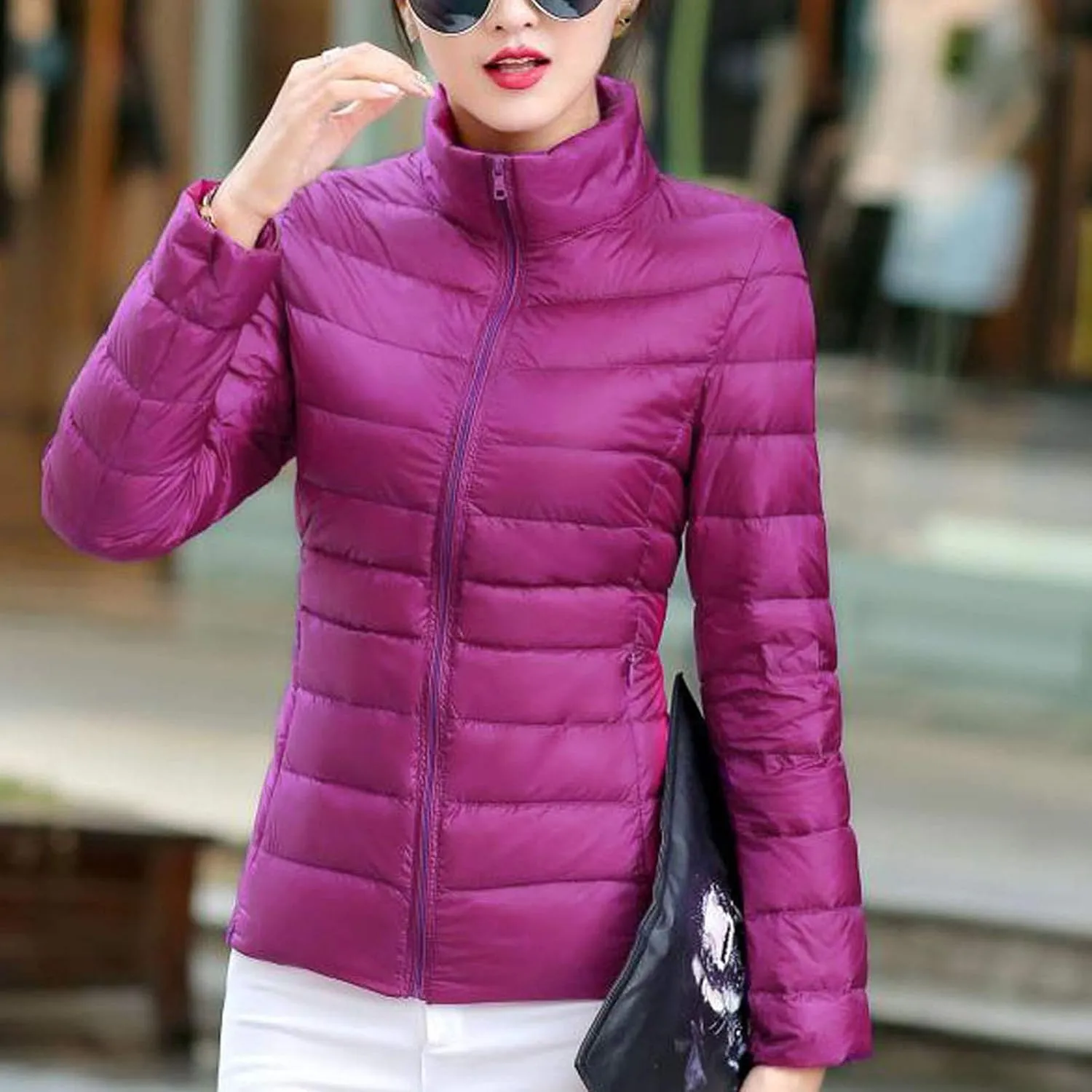 BOXIACEY Women's Puffer Jacket - Packable, Lightweight Down Jacket with Stand Collar, Quilted, Pockets