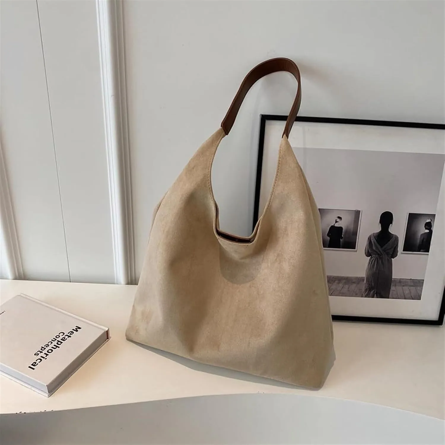 Brown Suede Bag,suede Bags For Women, Slouchy Top-Handle Tote Handbags, Retro Suede Shoulder Bag Travel Shopping Bag