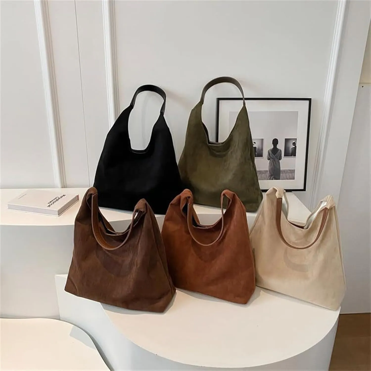Brown Suede Bag,suede Bags For Women, Slouchy Top-Handle Tote Handbags, Retro Suede Shoulder Bag Travel Shopping Bag