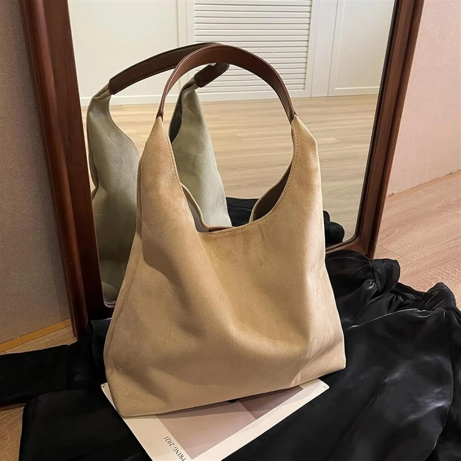 Brown Suede Bag,suede Bags For Women, Slouchy Top-Handle Tote Handbags, Retro Suede Shoulder Bag Travel Shopping Bag