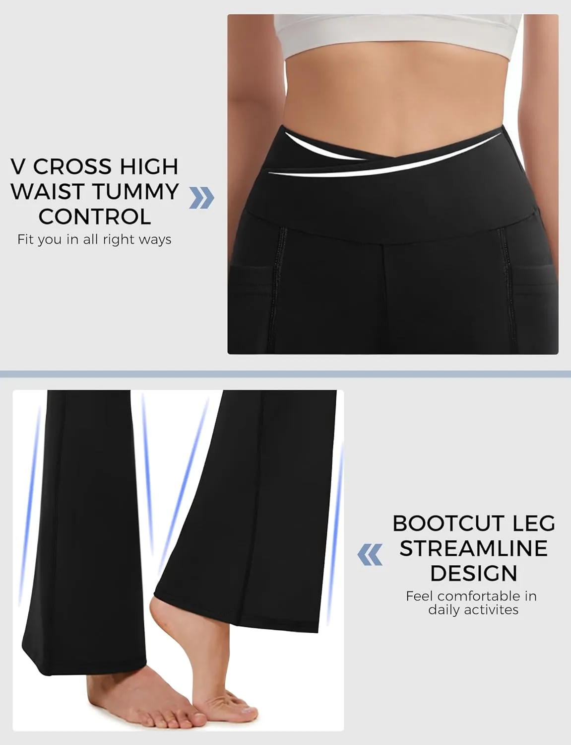 Buauty Black Flare Leggings for Women, High-Waisted Crossover Yoga Flared Pants Bootcut Casual Gym Workout Clothes