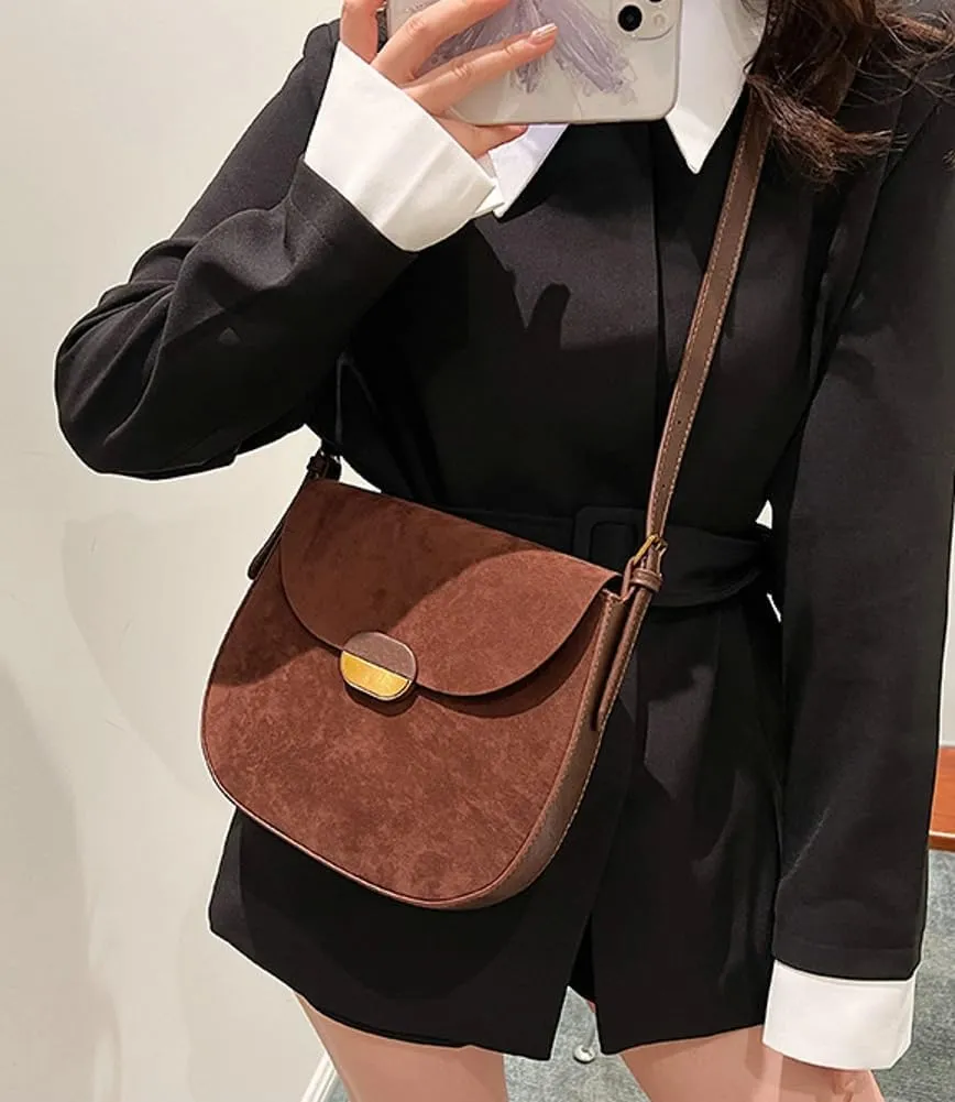 Burgundy Suede Shoulder Bags For Women Brown Suede Purse Small Trendy Wine Crossbody Bag Saddle Suede Satchel Bag