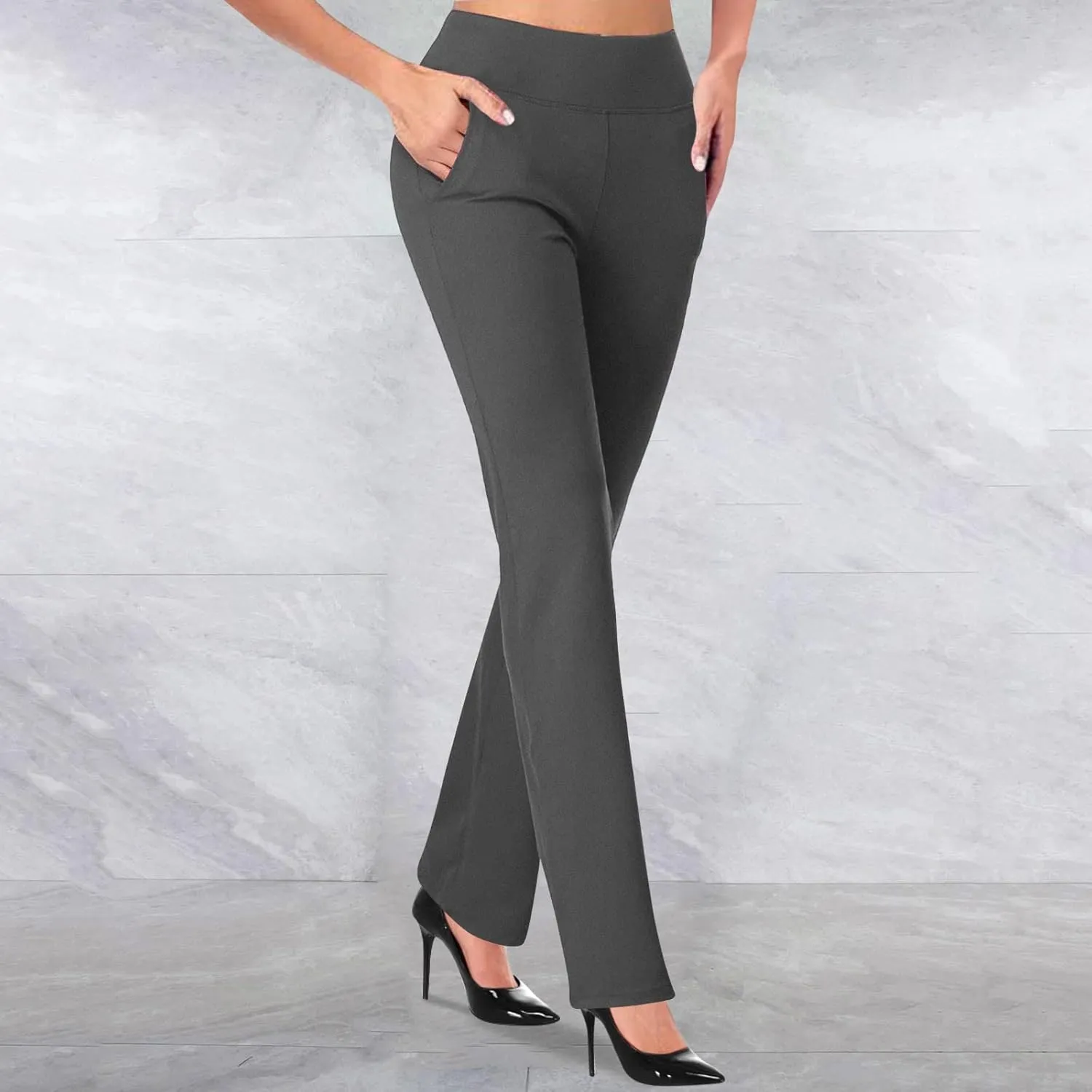 Business Casual Pants for Women, 4 Way Stretch Bootleg Yoga Pants Workout Slacks, High Waisted Business Work Pants