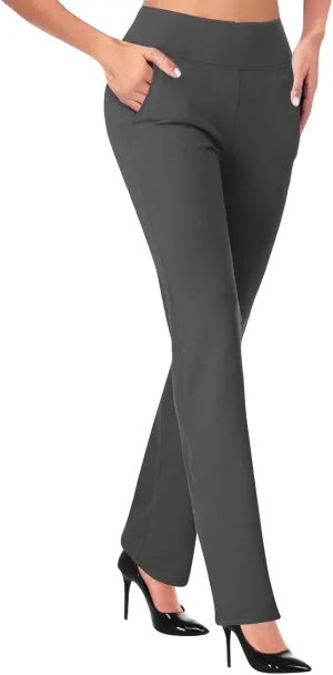 Business Casual Pants for Women, 4 Way Stretch Bootleg Yoga Pants Workout Slacks, High Waisted Business Work Pants