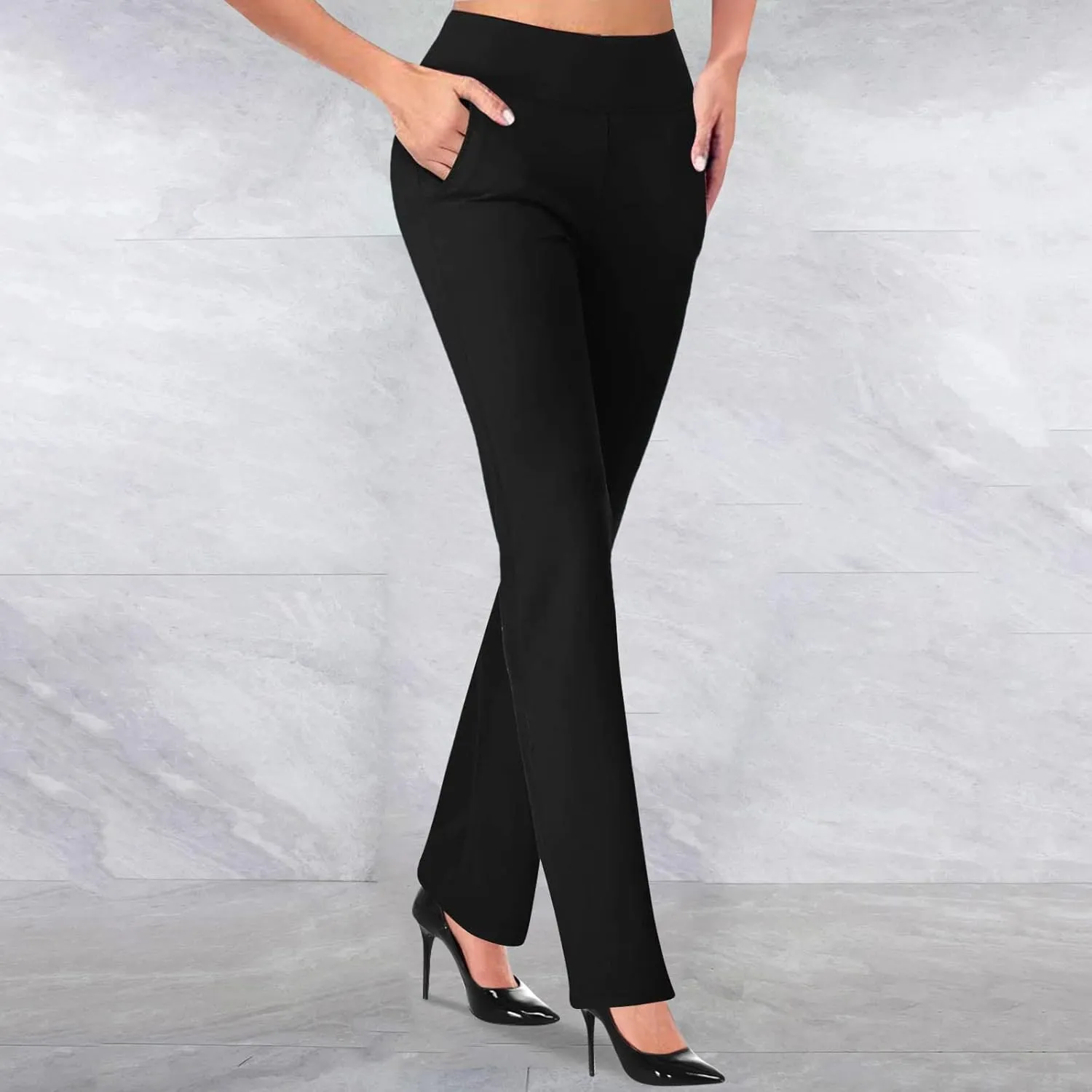 Business Casual Pants for Women, 4 Way Stretch Bootleg Yoga Pants Workout Slacks, High Waisted Business Work Pants