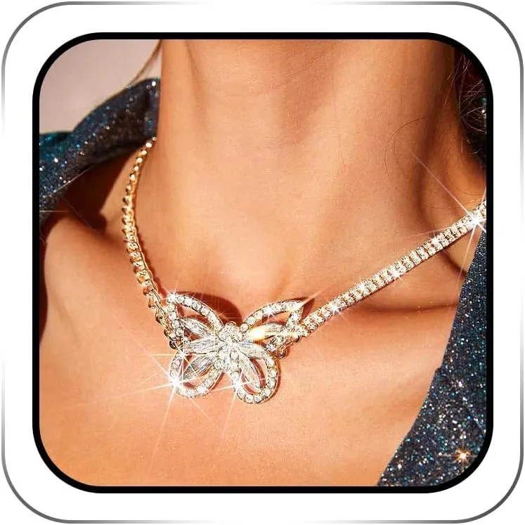 Butterfly Necklace Jewelry Silver Rhinestone Charms Chokers for Women