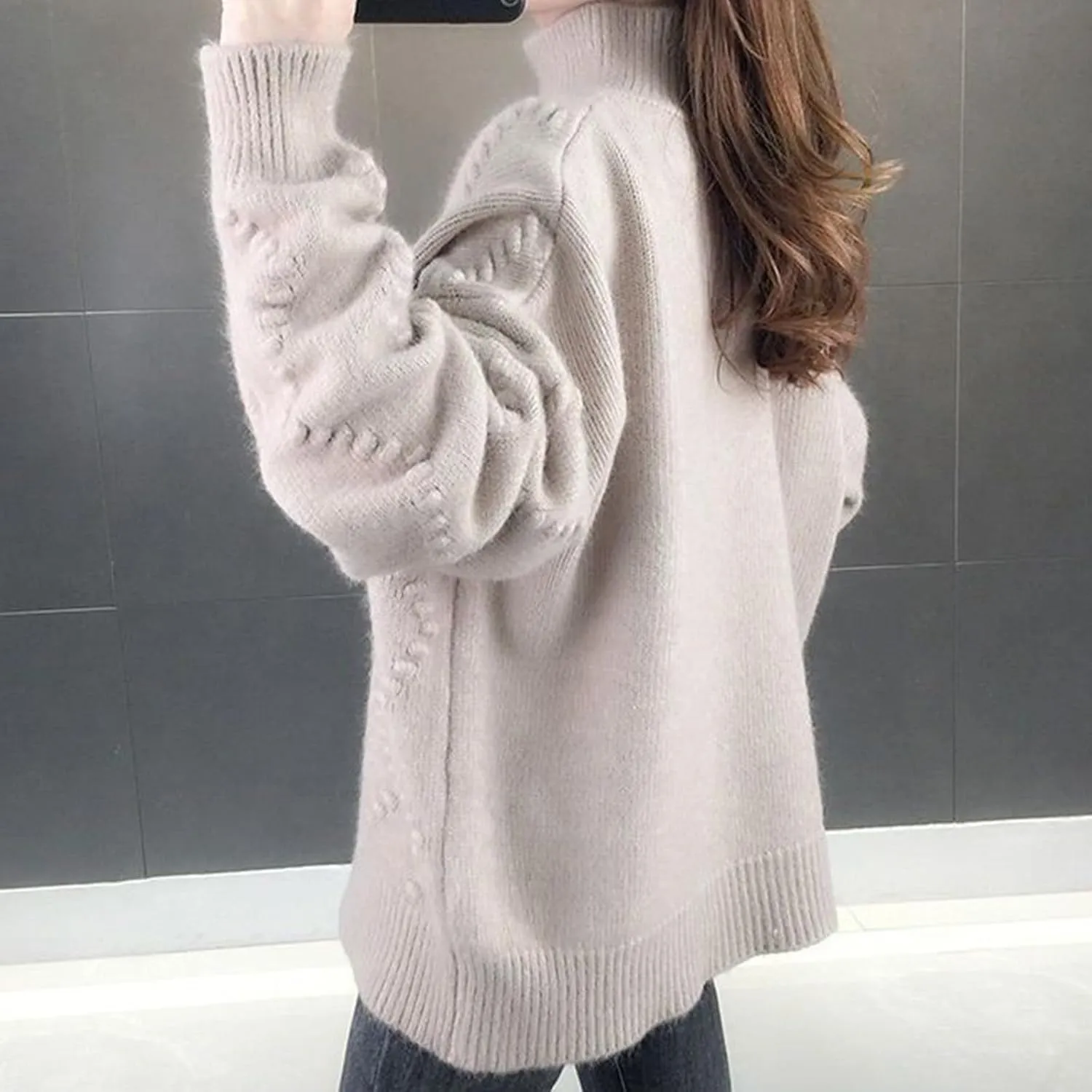 Cable Knit Striped Sweater for Women Crew Neck Oversized Long Sleeve Pullover Fall Winter Sweater for Women Trendy