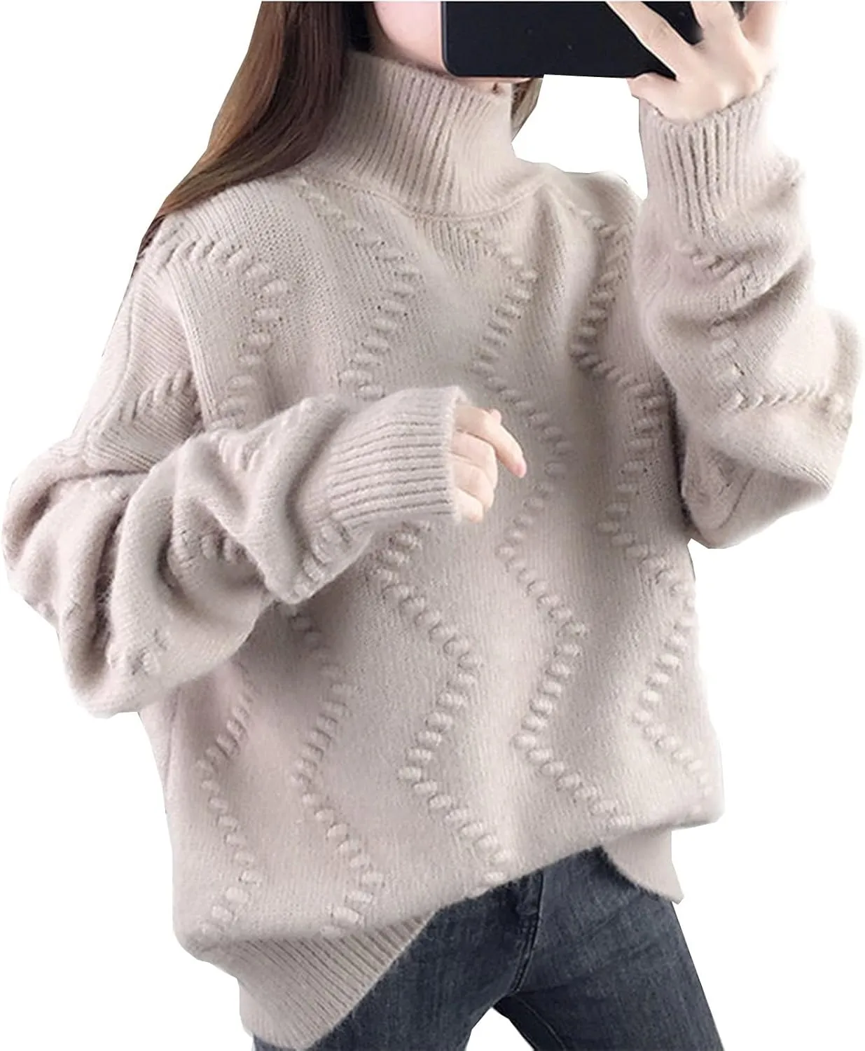 Cable Knit Striped Sweater for Women Crew Neck Oversized Long Sleeve Pullover Fall Winter Sweater for Women Trendy