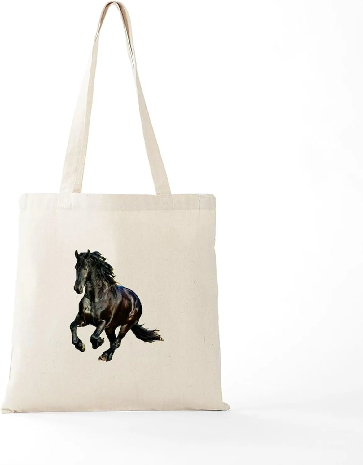 CafePress Black Stallion Horse Tote Bag Reusable Natural Beige Canvas Shopping Bag