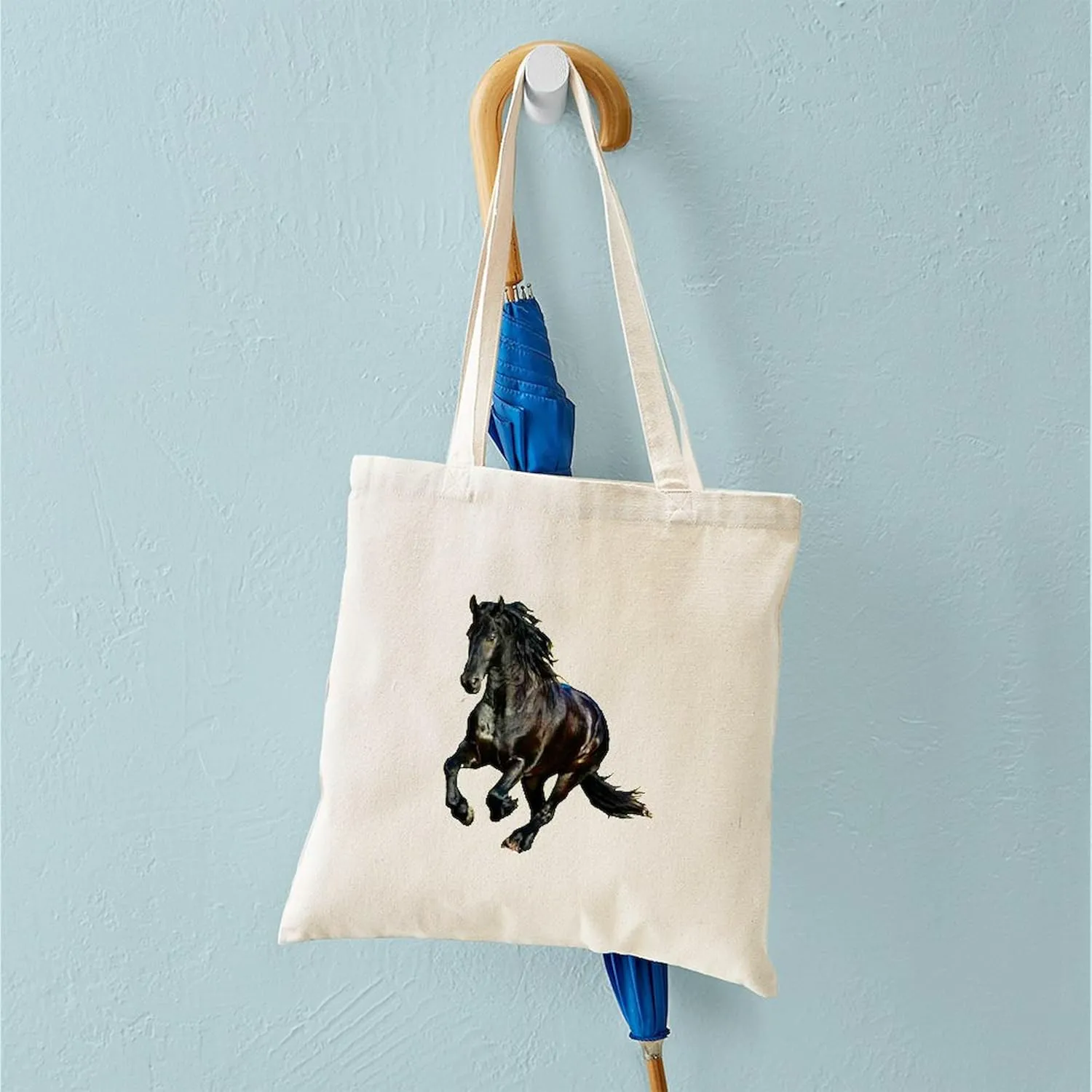 CafePress Black Stallion Horse Tote Bag Reusable Natural Beige Canvas Shopping Bag