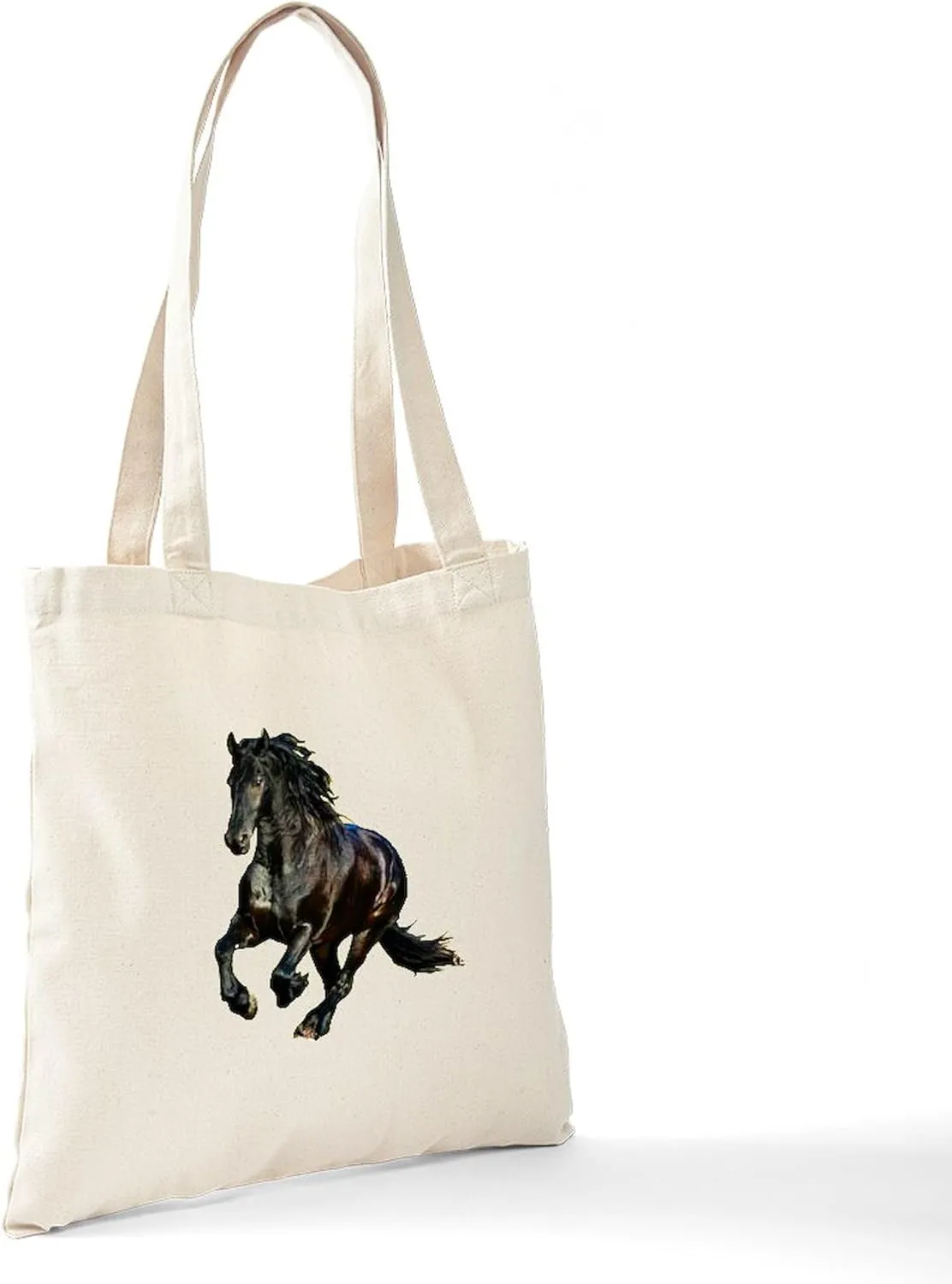 CafePress Black Stallion Horse Tote Bag Reusable Natural Beige Canvas Shopping Bag