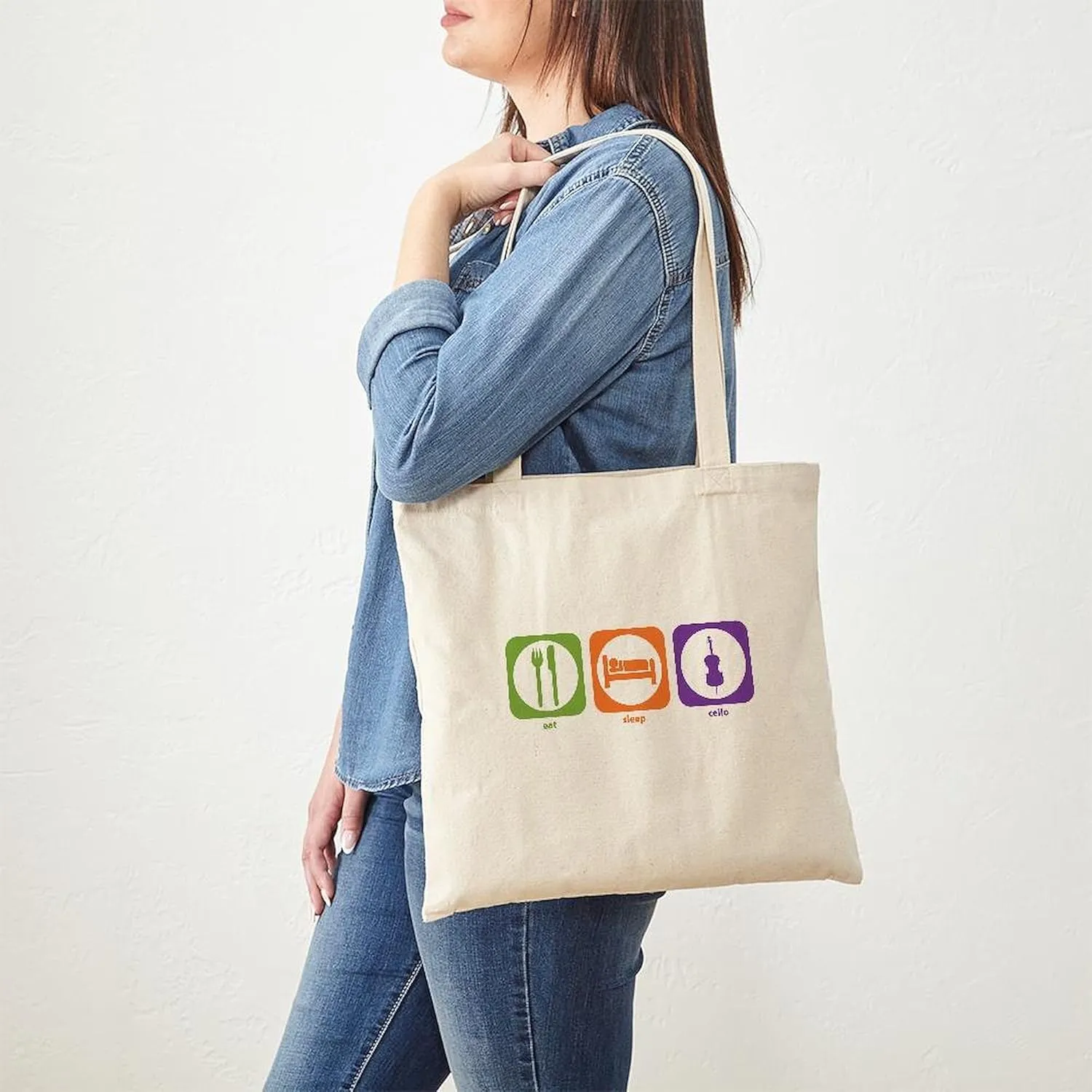 CafePress Eat Sleep Cello Tote Bag Reusable Natural Beige Canvas Shopping Bag