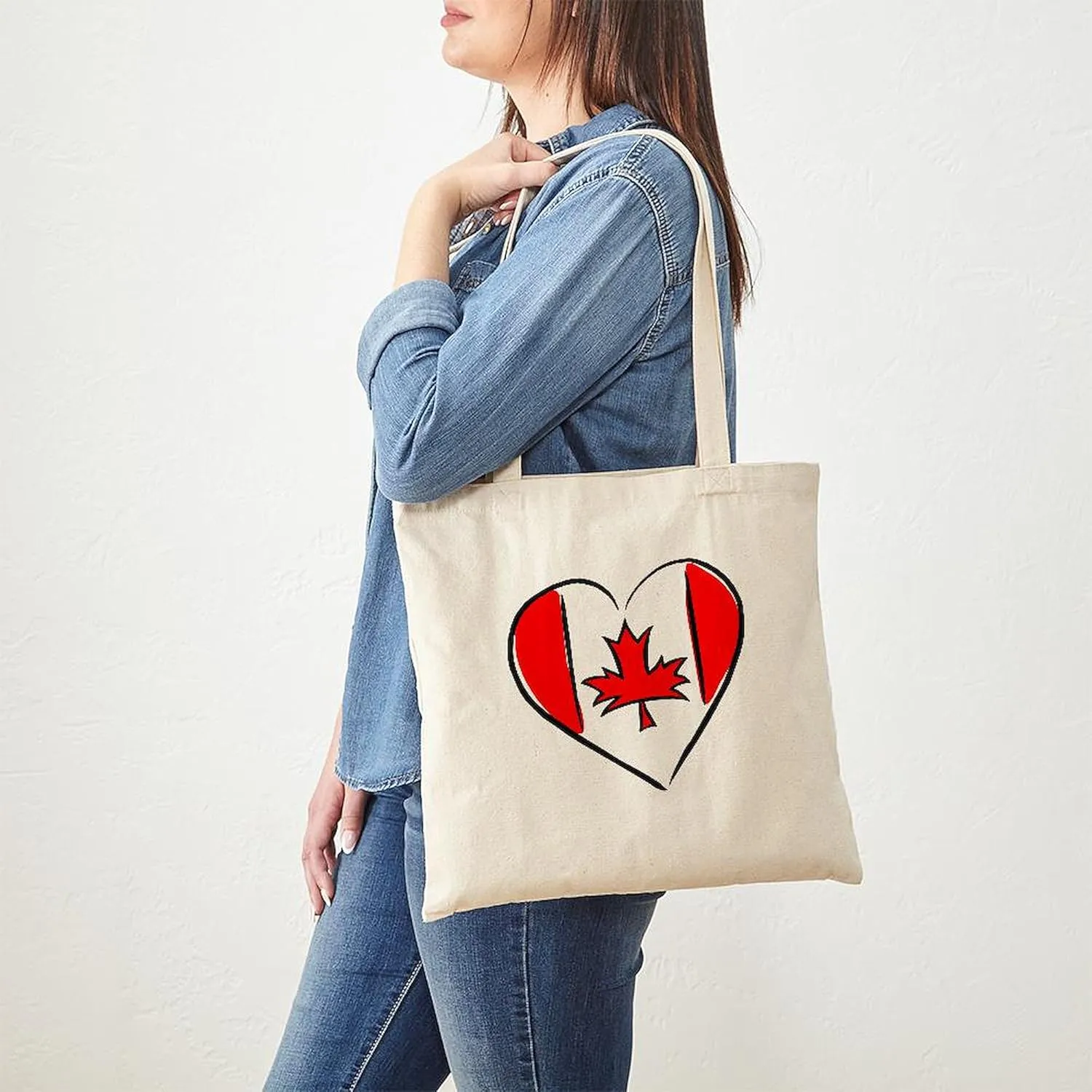 CafePress I Love Canada Tote Bag Reusable Natural Beige Canvas Shopping Bag