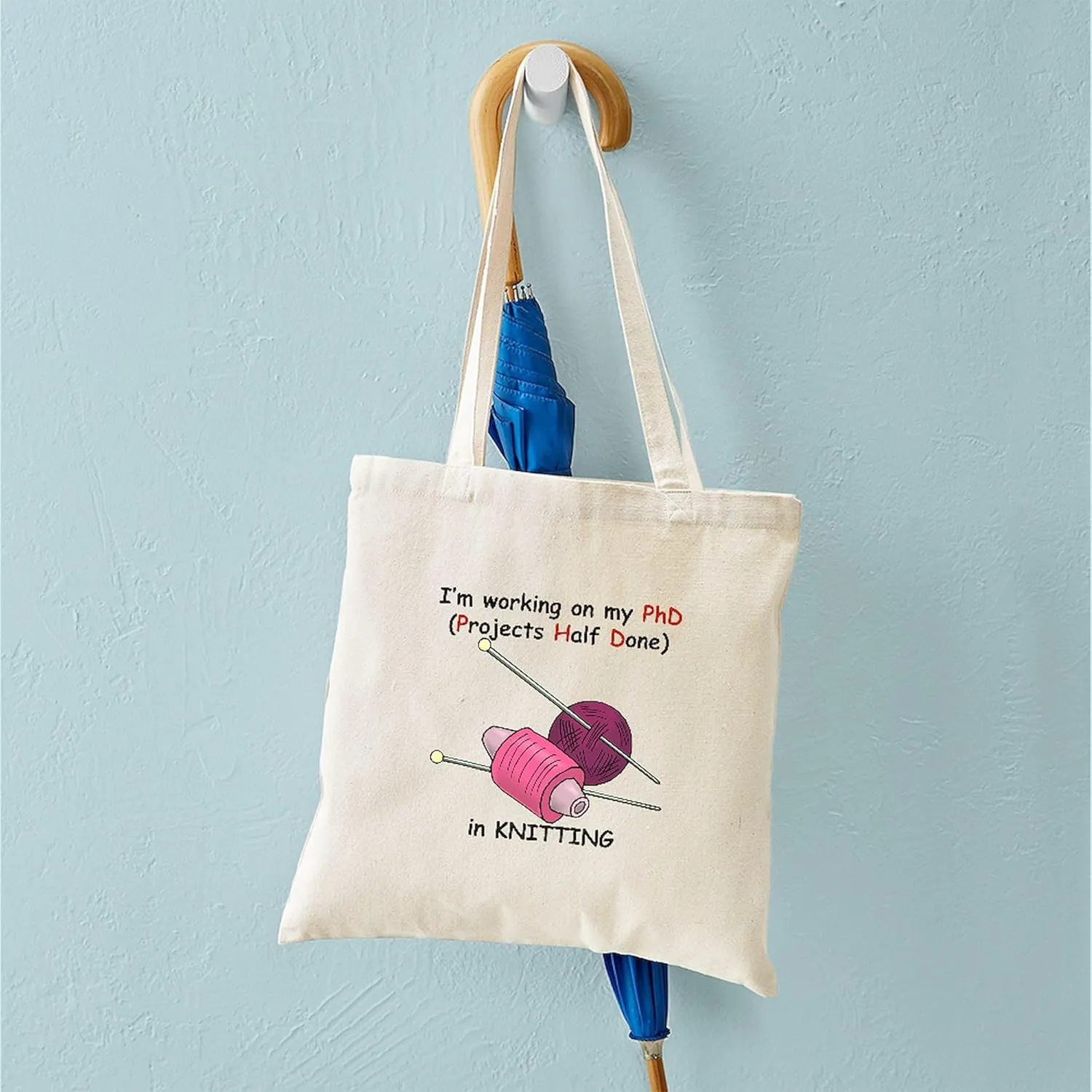 CafePress Knitting (Projects Half Done) Tote Bag Reusable Natural Beige Canvas Shopping Bag