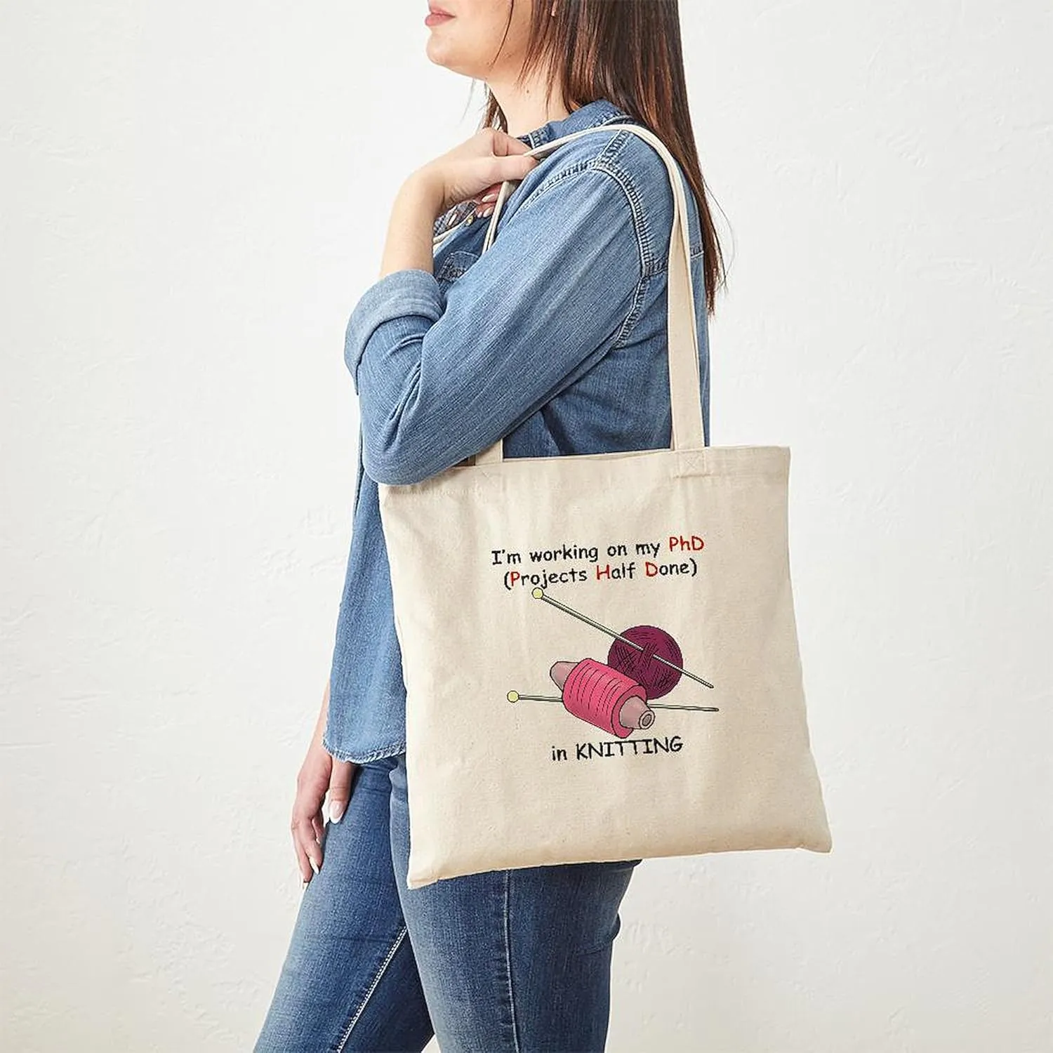 CafePress Knitting (Projects Half Done) Tote Bag Reusable Natural Beige Canvas Shopping Bag