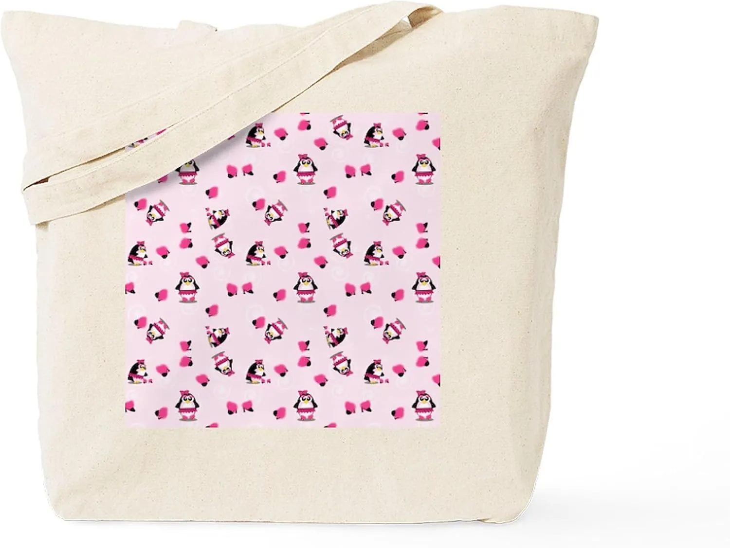 CafePress Pink Pampered Penguin Tote Bag Reusable Natural Beige Canvas Shopping Bag