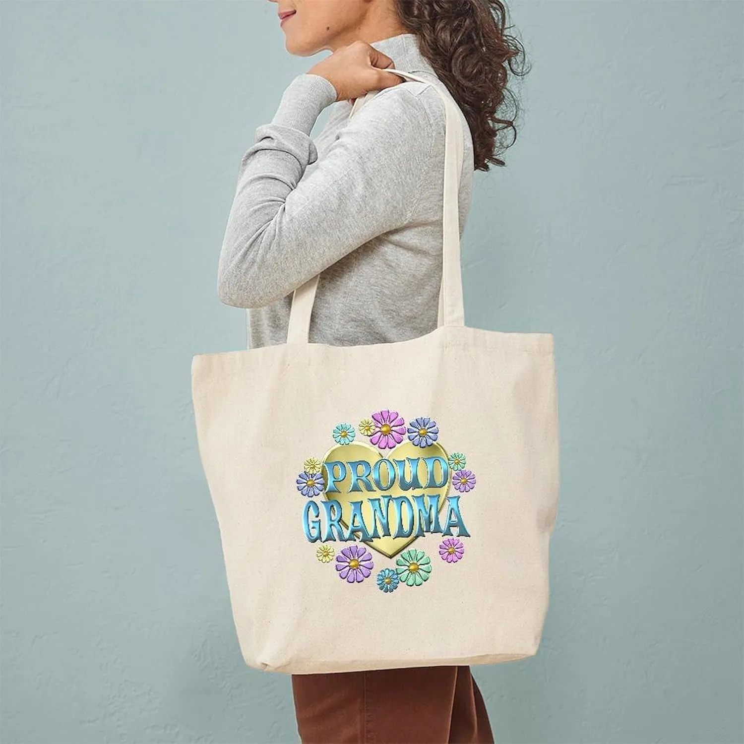 CafePress Proud Grandma Tote Bag Reusable Natural Beige Canvas Shopping Bag