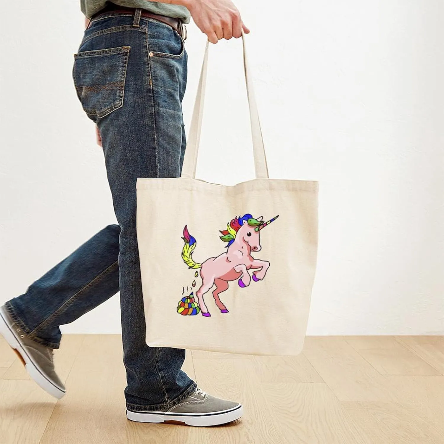 CafePress Rainbow Unicorn Tote Bag Reusable Natural Beige Canvas Shopping Bag