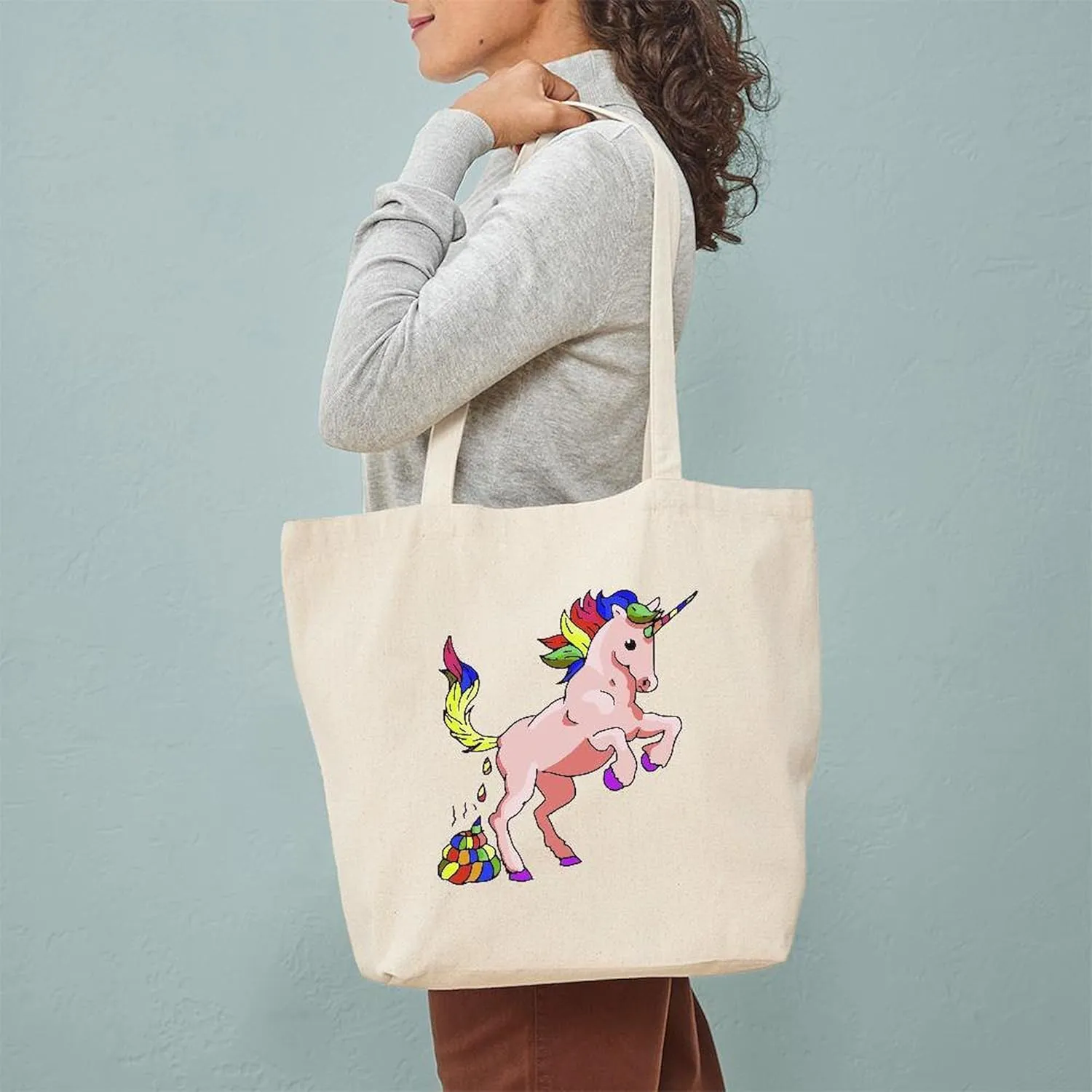 CafePress Rainbow Unicorn Tote Bag Reusable Natural Beige Canvas Shopping Bag