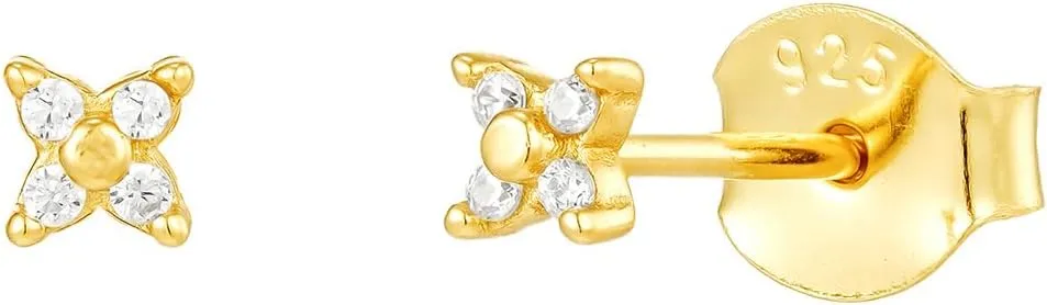 CAITLYNMINIMALIST 18K Gold Sterling Silver Lily CZ Diamond Cluster Mini Flower Gemstone Dainty Stud Earrings for Women Gift for Her