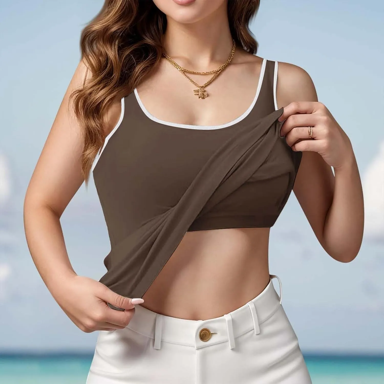 Camisole Tops for Women, Tank Top with Built in Bra for Women Plus Size Summer Workout Gym Yoga Casual Cami Shirts