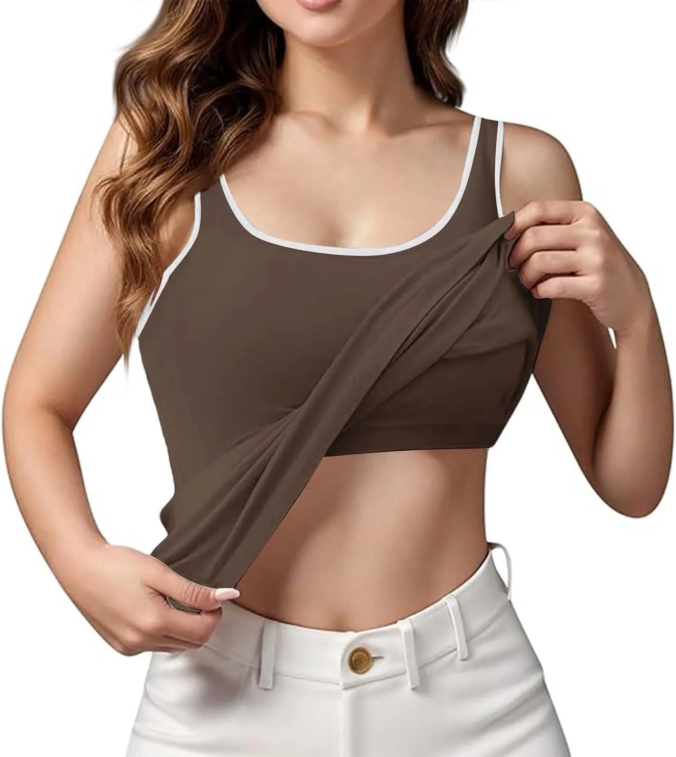 Camisole Tops for Women, Tank Top with Built in Bra for Women Plus Size Summer Workout Gym Yoga Casual Cami Shirts