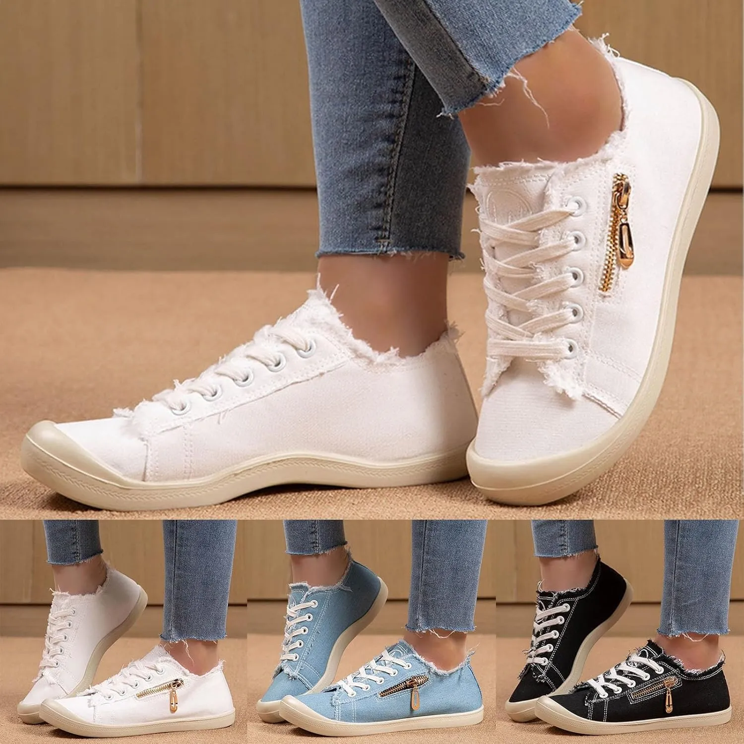Canvas Shoes for Women, Womens Lightweight Tennis Shoes Lace Up Slip On Sneakers Wide Width Orthopedic Sneakers Non Slip Walking Shoe with Arch Support