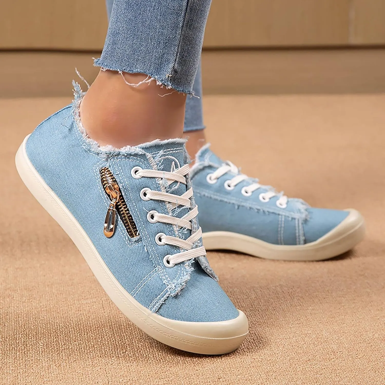 Canvas Shoes for Women, Womens Lightweight Tennis Shoes Lace Up Slip On Sneakers Wide Width Orthopedic Sneakers Non Slip Walking Shoe with Arch Support
