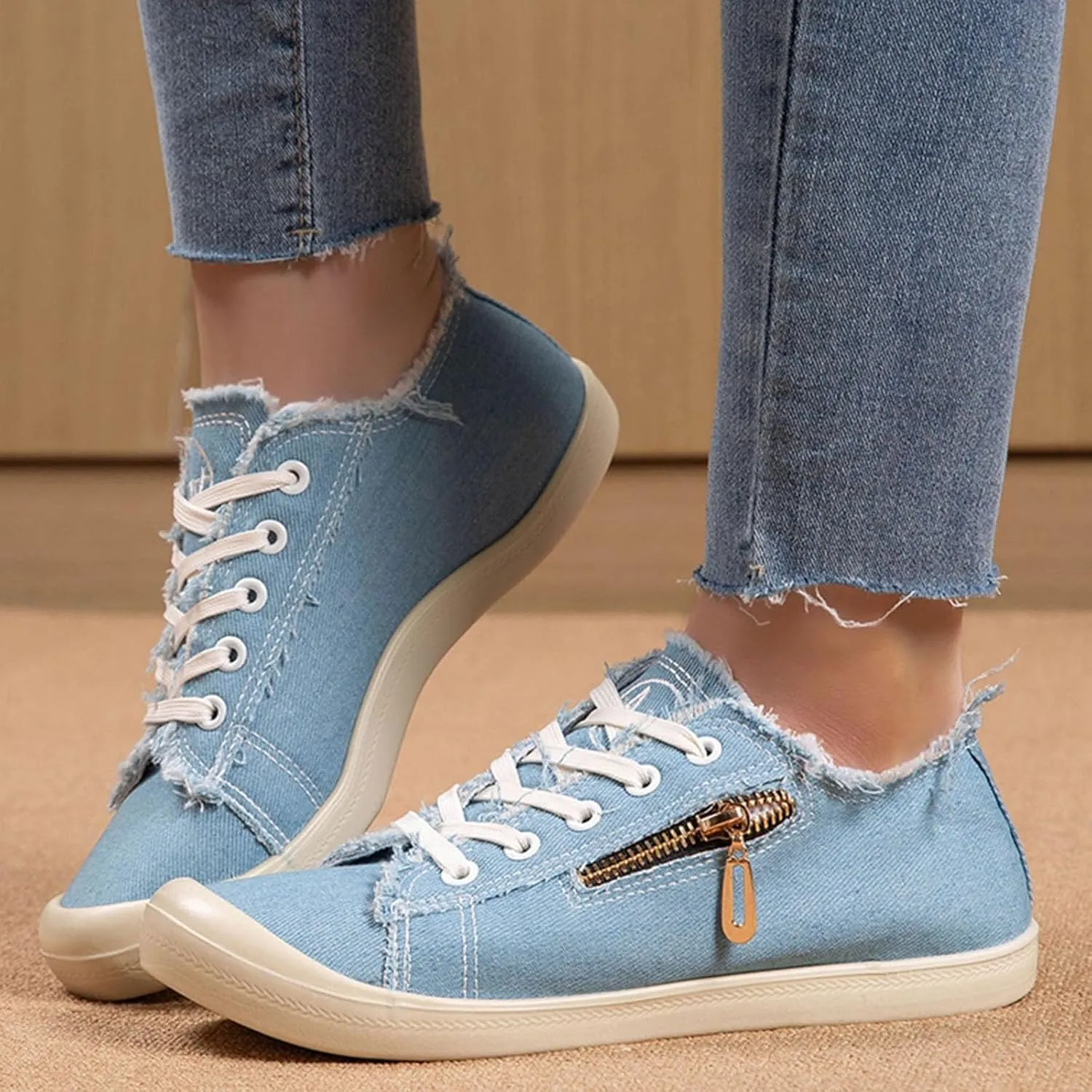 Canvas Shoes for Women, Womens Lightweight Tennis Shoes Lace Up Slip On Sneakers Wide Width Orthopedic Sneakers Non Slip Walking Shoe with Arch Support