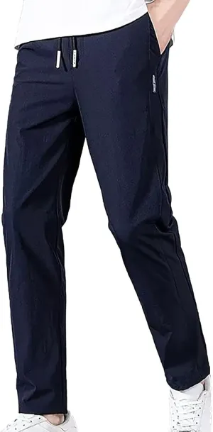 Casual Pants for Men Relaxed Fit Lightweight Drawstring Sweatpants Plus Size Elastic Waist Comfy Joggers Baggy Hiking Pants