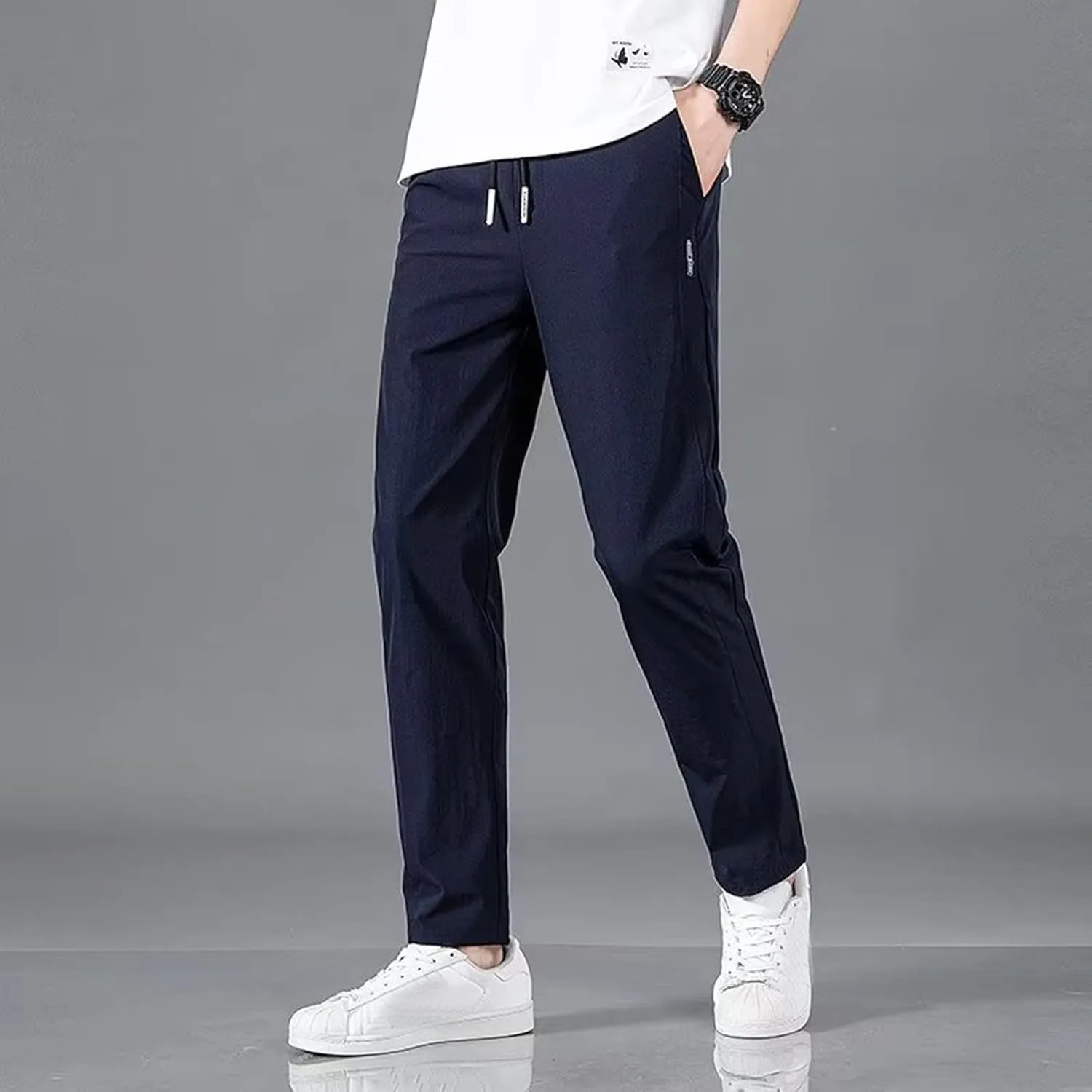 Casual Pants for Men Relaxed Fit Lightweight Drawstring Sweatpants Plus Size Elastic Waist Comfy Joggers Baggy Hiking Pants