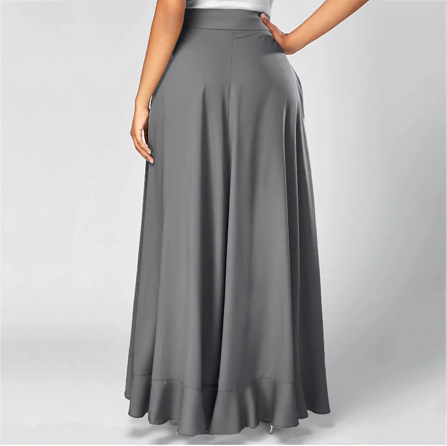 Casual Skirts for Women's Plus Size Solid Long Skirts Casual High Waisted Flare Hem High Waist Midi Bow Pleated Skirt