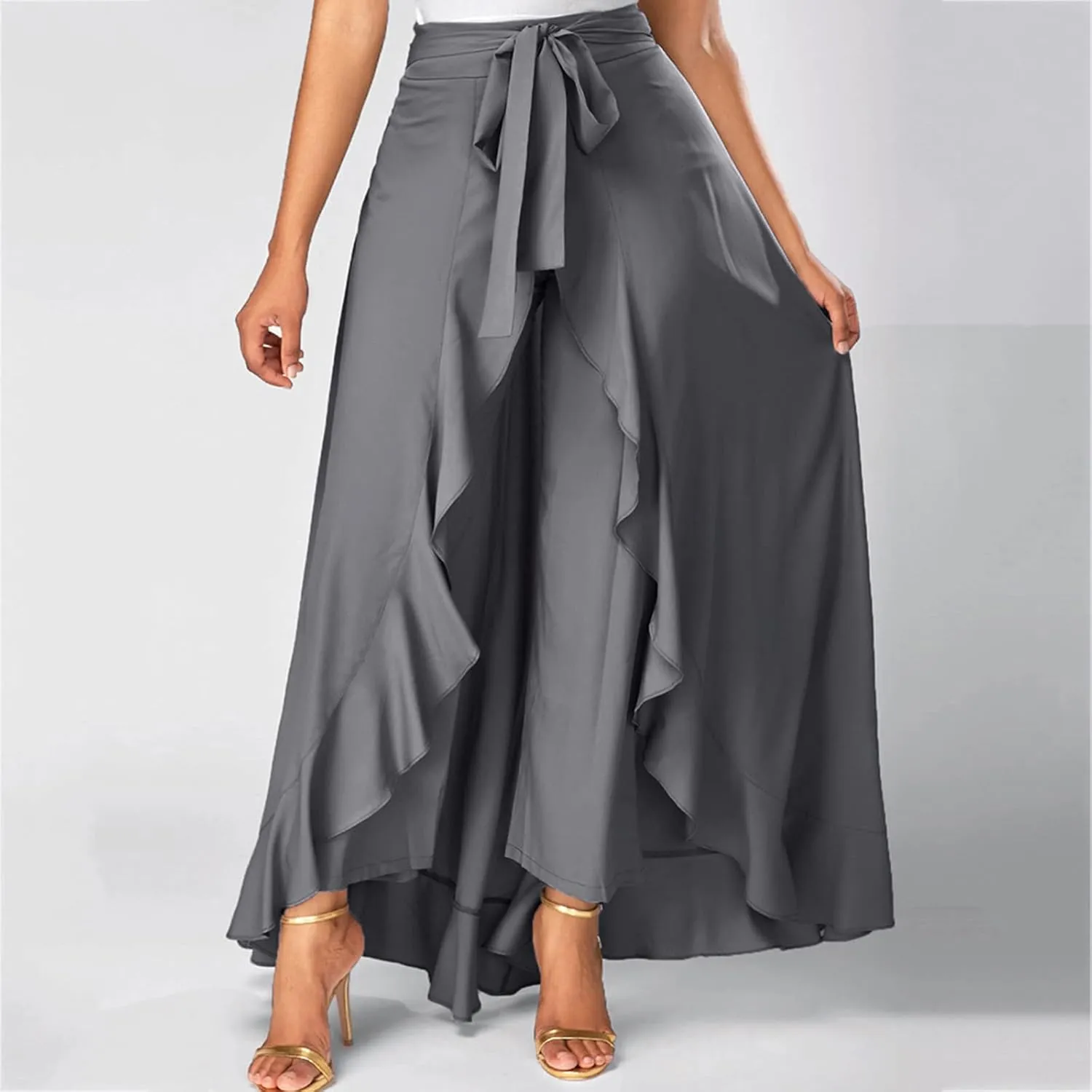 Casual Skirts for Women's Plus Size Solid Long Skirts Casual High Waisted Flare Hem High Waist Midi Bow Pleated Skirt